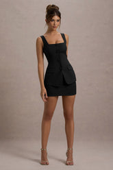 Maci | Black Tailored Square-Neck Mini Dress